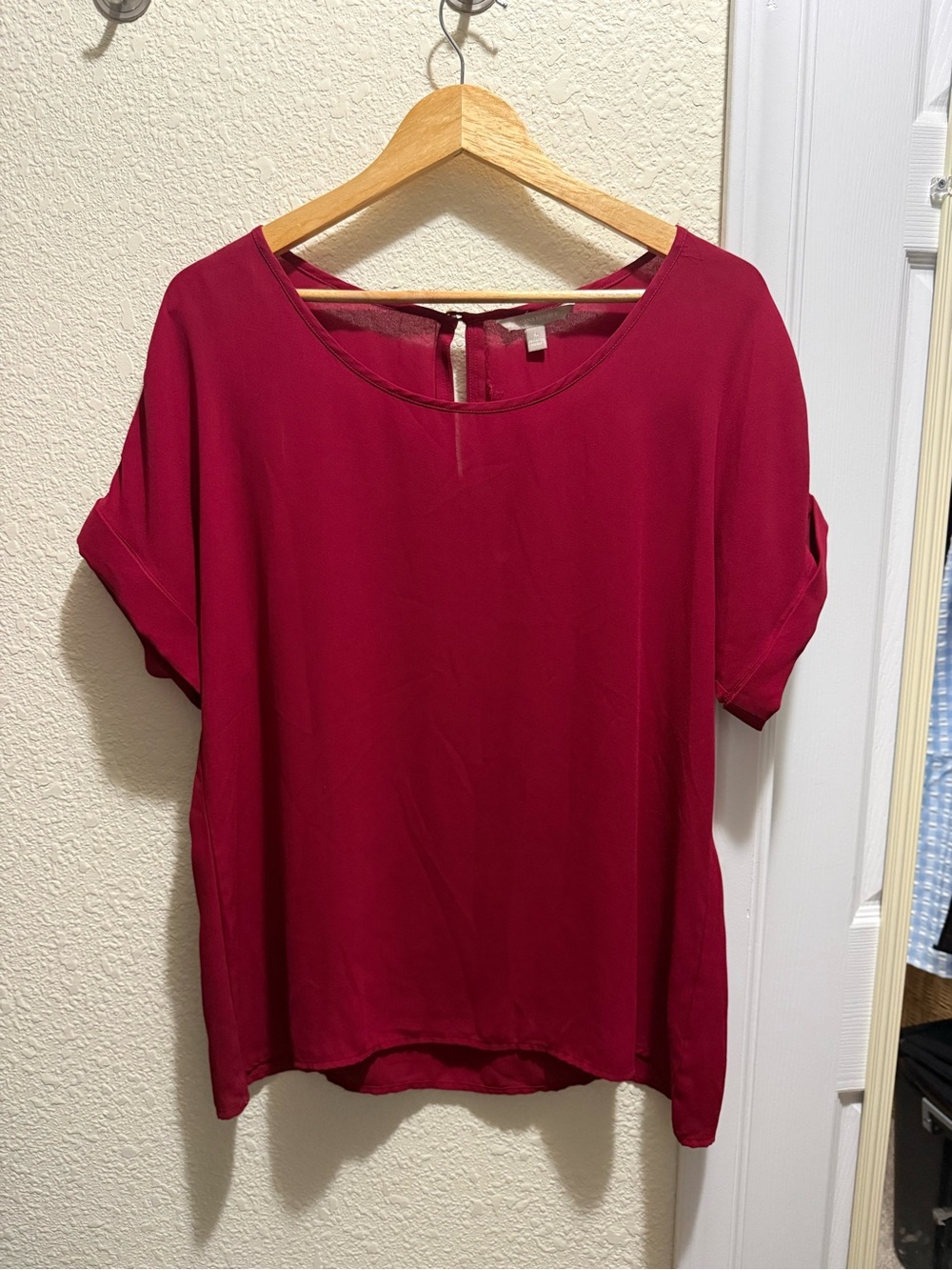 Banana Republic Short-Sleeve Sheer Blouse in Dark Red